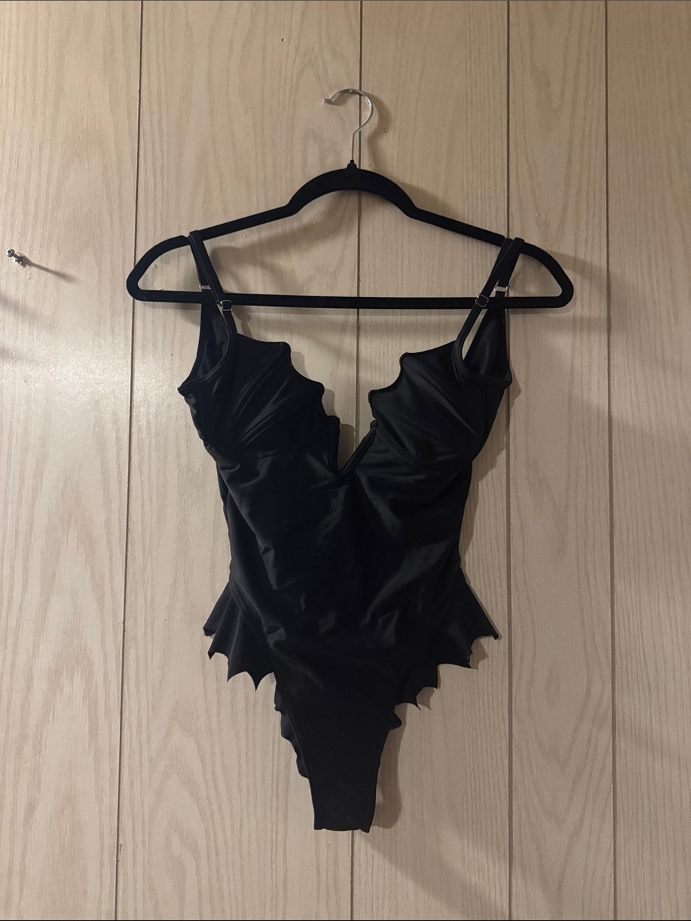 Widow Black One-Piece Swimsuit with Scallop Bat 🦇 Detail